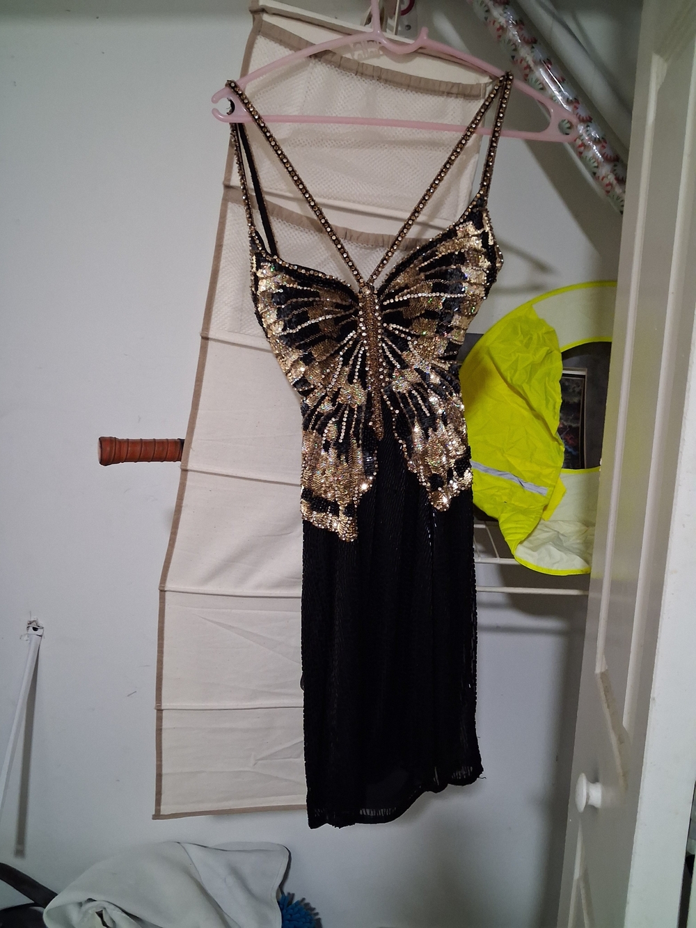 Sherri Hill Black Mini Dress with Gold Sequin Butterfly